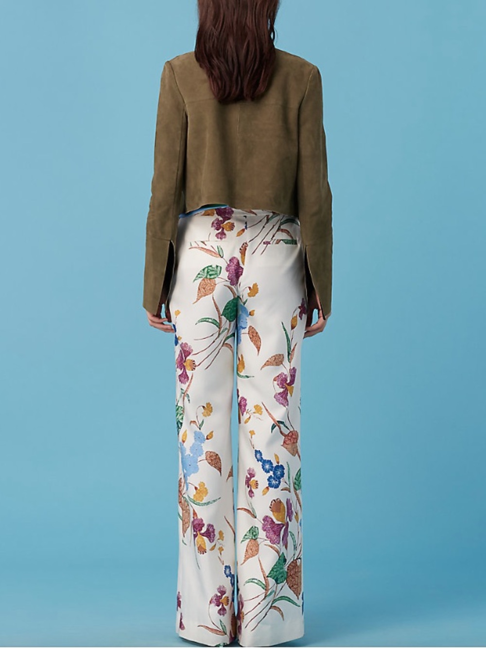 Diane Von Furstenberg Floral Wide-Leg Satin Trousers in Ivory